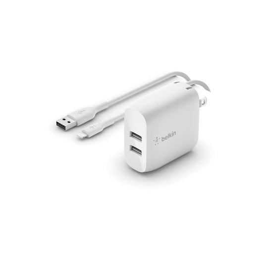 Cargador de pared doble Belkin - USB-A BOOST↑CHARGE™ de 24 W + cable Lightning a USB-A