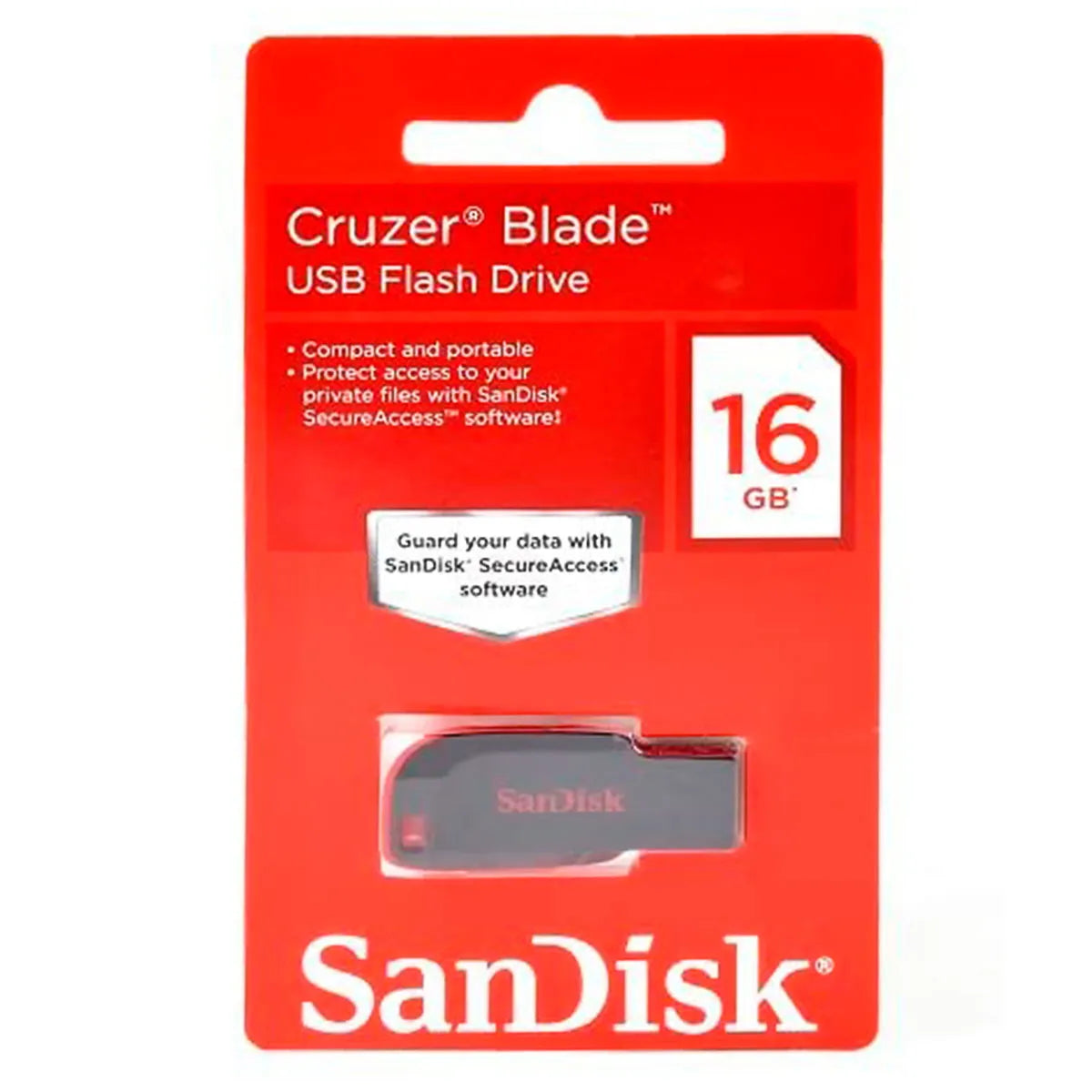 FLASH MEMORY SANDISK 16GB Cruzer Blade USB Negro-Rojo